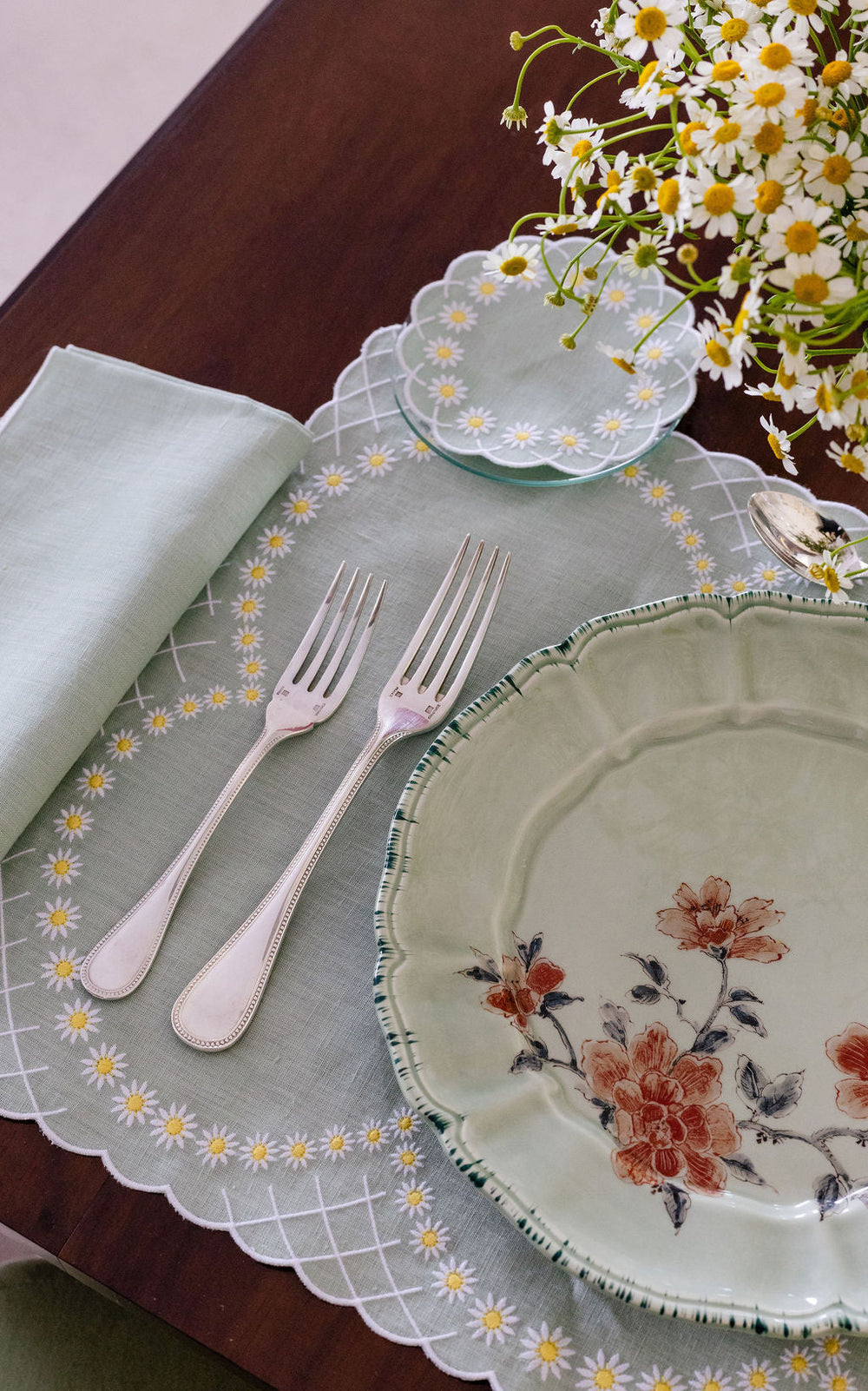 Daisy Coaster in Celadon, Set of 4