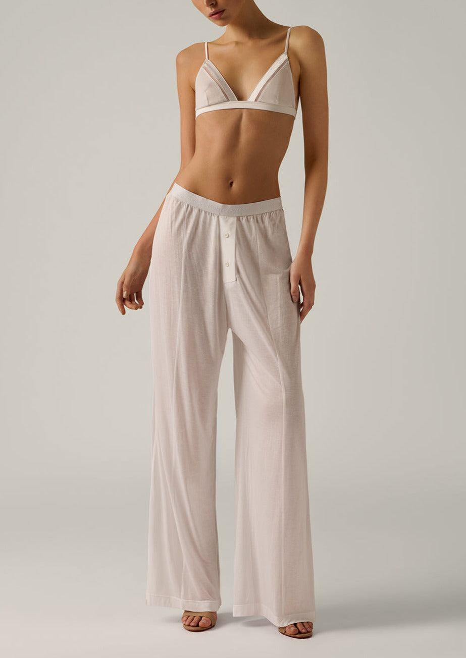 soft ivory lounge pant with two button boxer detail