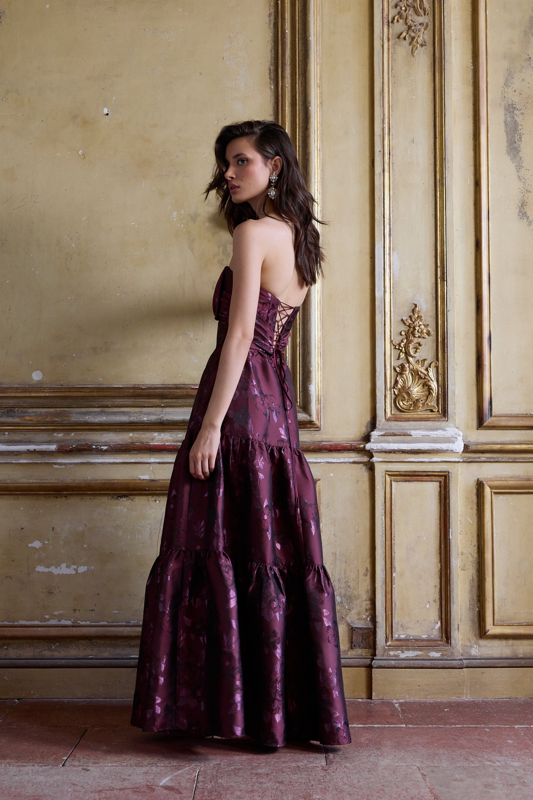 The Isabel Dress in Plum Baroque Floral