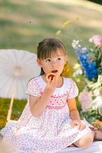 Isadora Floral Pink Short Puff Empire Dress