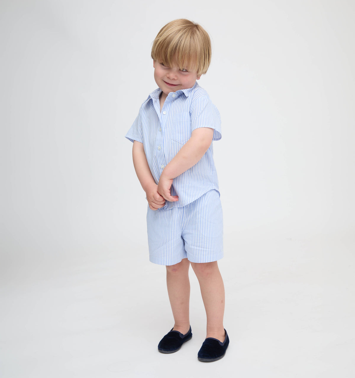 The Tiny Beau Shirt in Blue/White Stripe