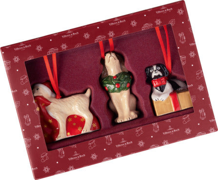 Nostalgic Ornaments Christmas Puppies Ornaments in Multi, Set of 3