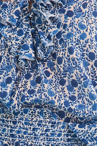 Close up of the Imogen Blouse in Bermuda Blooms. 