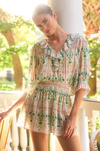The Jemma Shorts in Pink Trellis paired with matching Imogen Blouse.