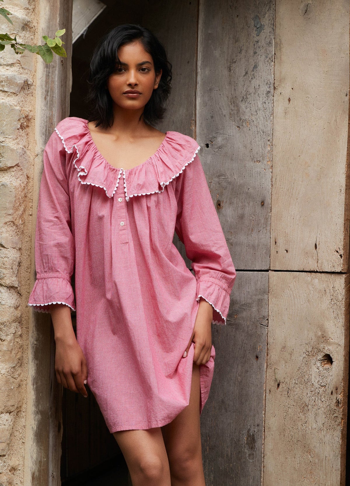 India Nighdress in Redcurrant Gingham