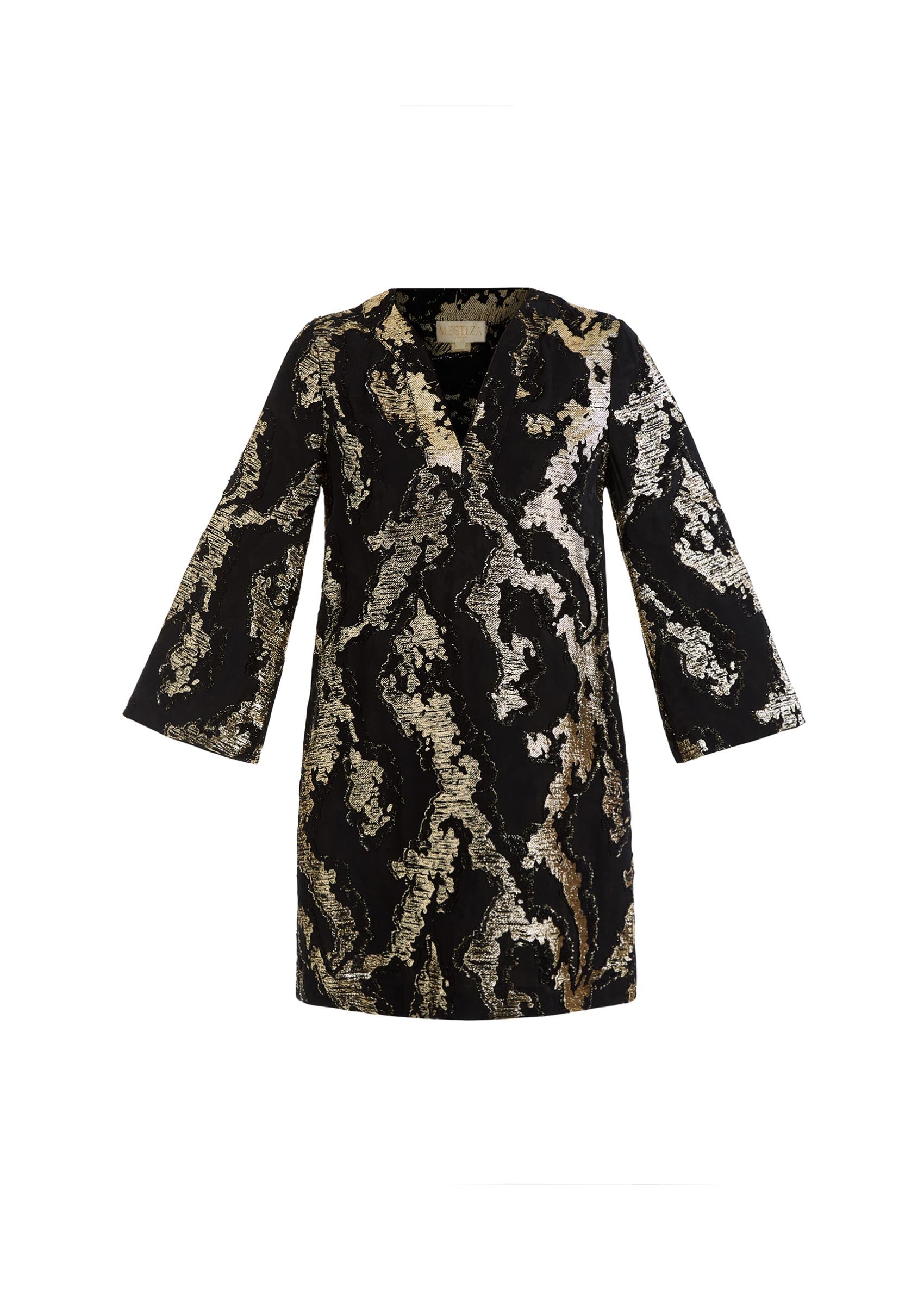 Ines Mini Dress in Black & Gold Metallic