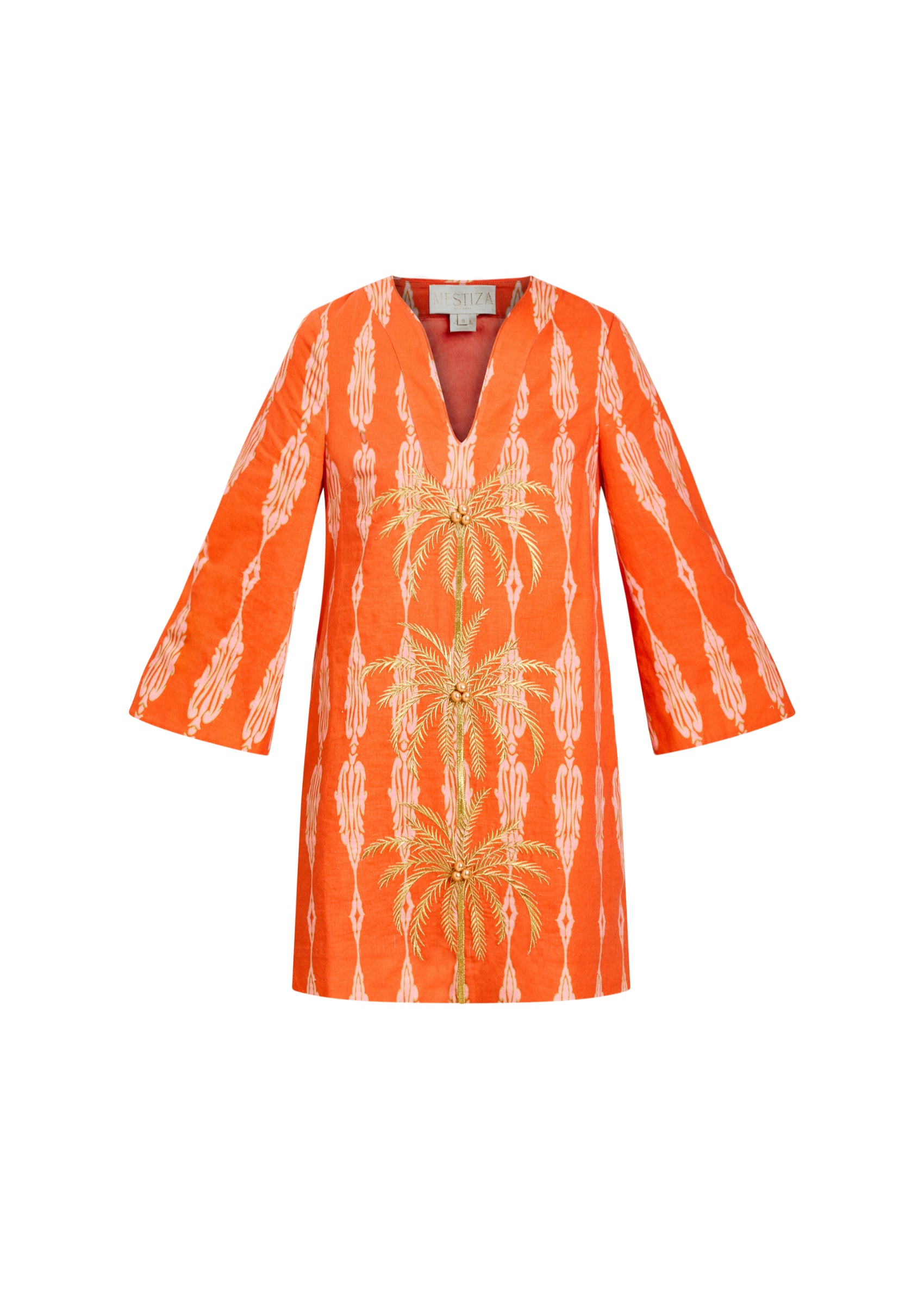 Ines Caftan Mini Dress in Hibiscus Mosaic