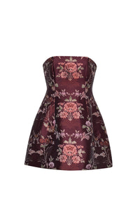 Ines Dress in Trellis Jacquard Maroon
