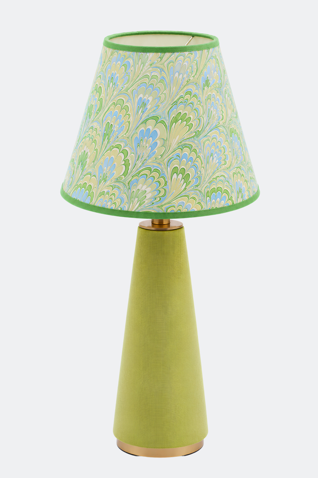 10" hand-marbled empire lampshade with seaglass peacock pattern on green base - Inner Child