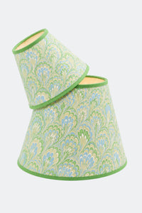 Two 10" hand-marbled empire lampshades with seaglass peacock pattern stacked - Inner Child