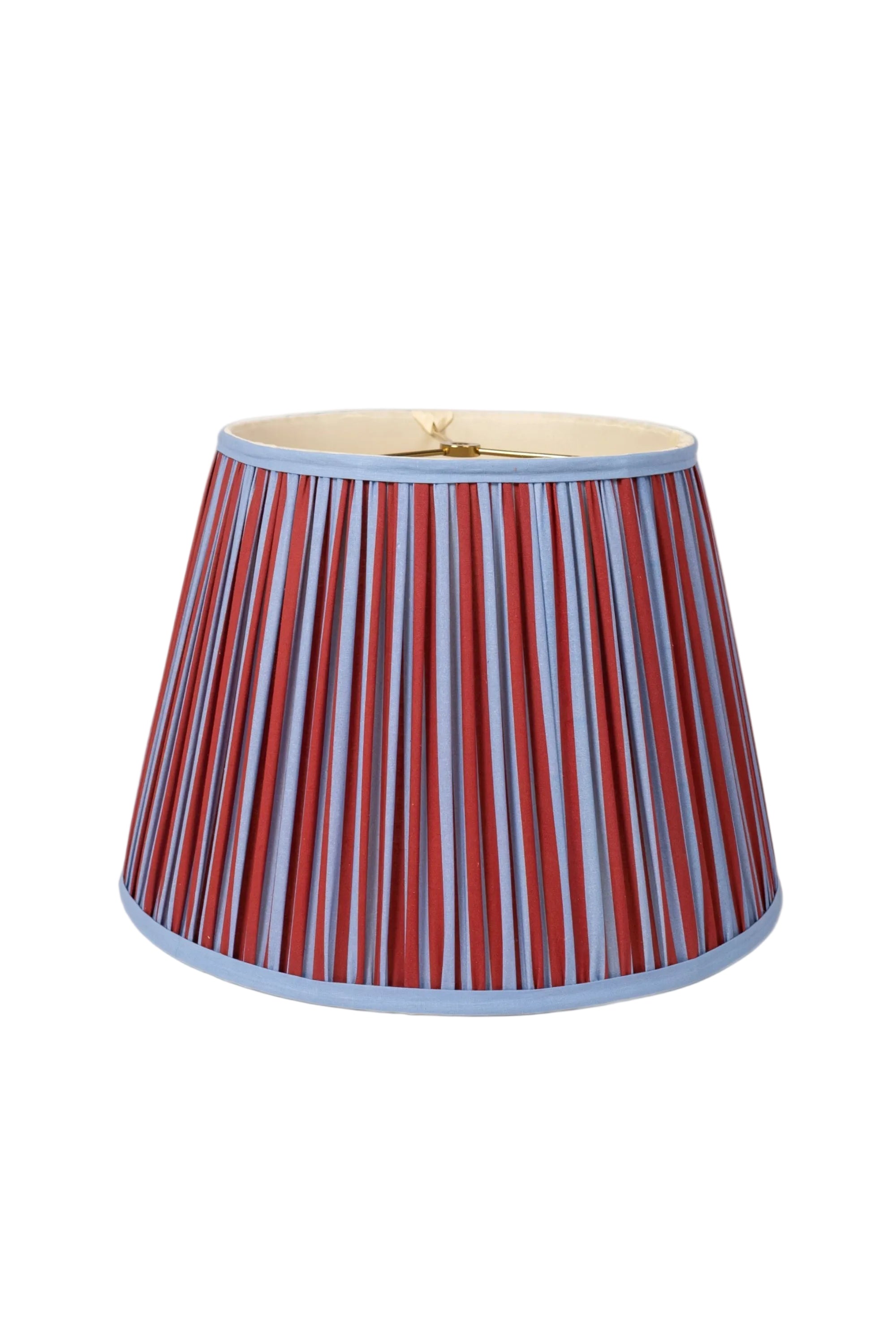 16" pleated empire lampshade with red and blue vertical stripes, light blue trim - Inner Child