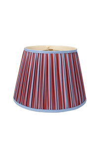 16" pleated empire lampshade with red and blue vertical stripes, light blue trim - Inner Child