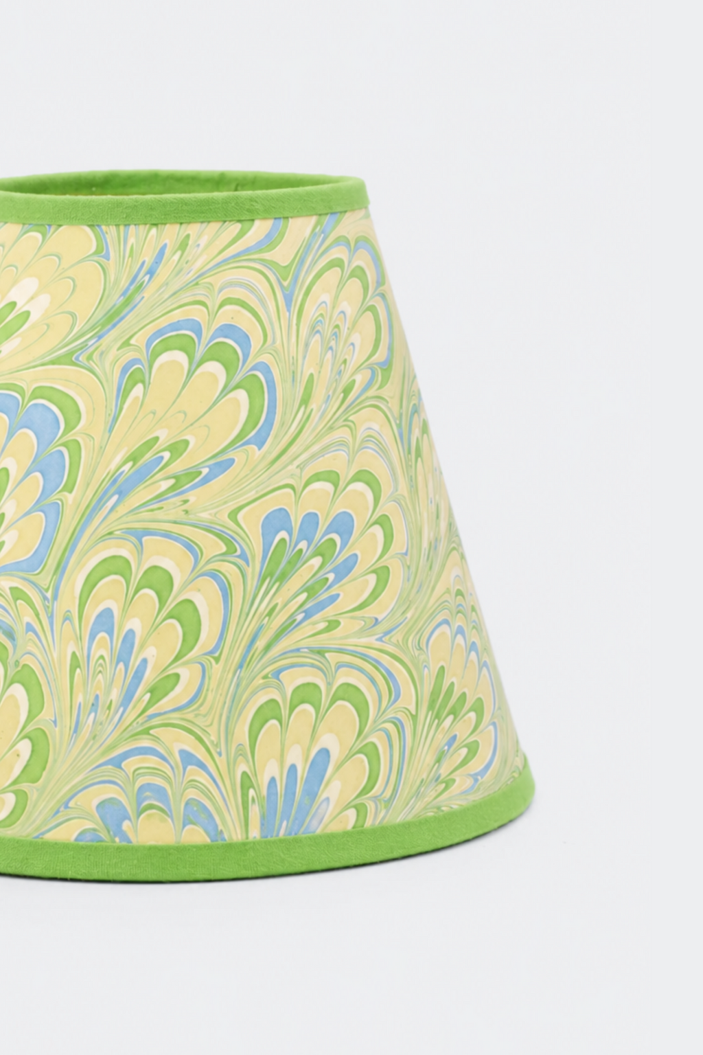 6" hand-marbled clip-on chandelier lampshade with seaglass peacock pattern, green trim