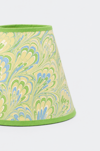 6" hand-marbled clip-on chandelier lampshade with seaglass peacock pattern, green trim