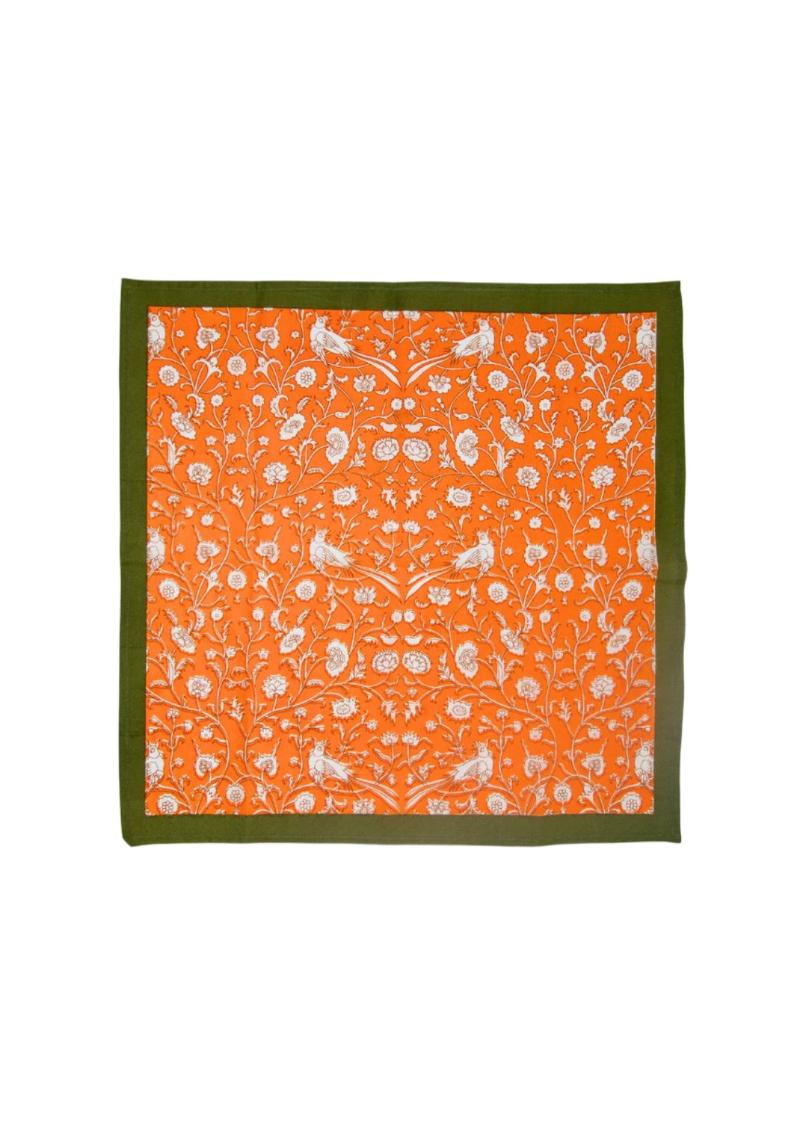 Birds of a Feather Orange Blockprint Napkins, Set of 4