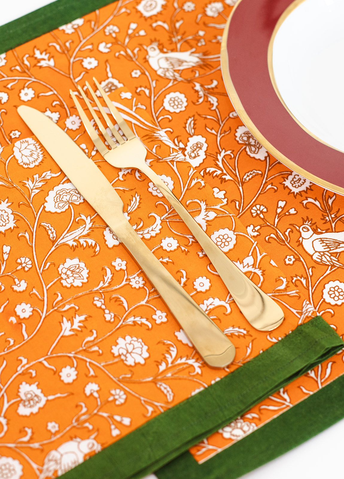 Birds of a Feather Orange Blockprint Placemat