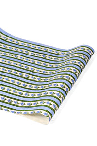 Blue blockprint cottage garden gift wrapping paper sheets with floral patterns