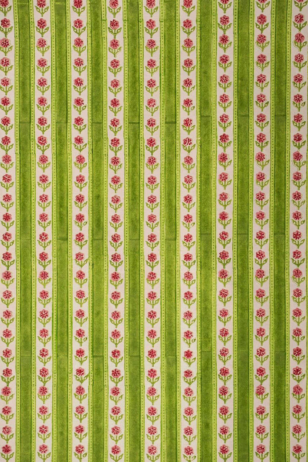 Detailed green blockprint cottage garden gift wrap pattern by Inner Child