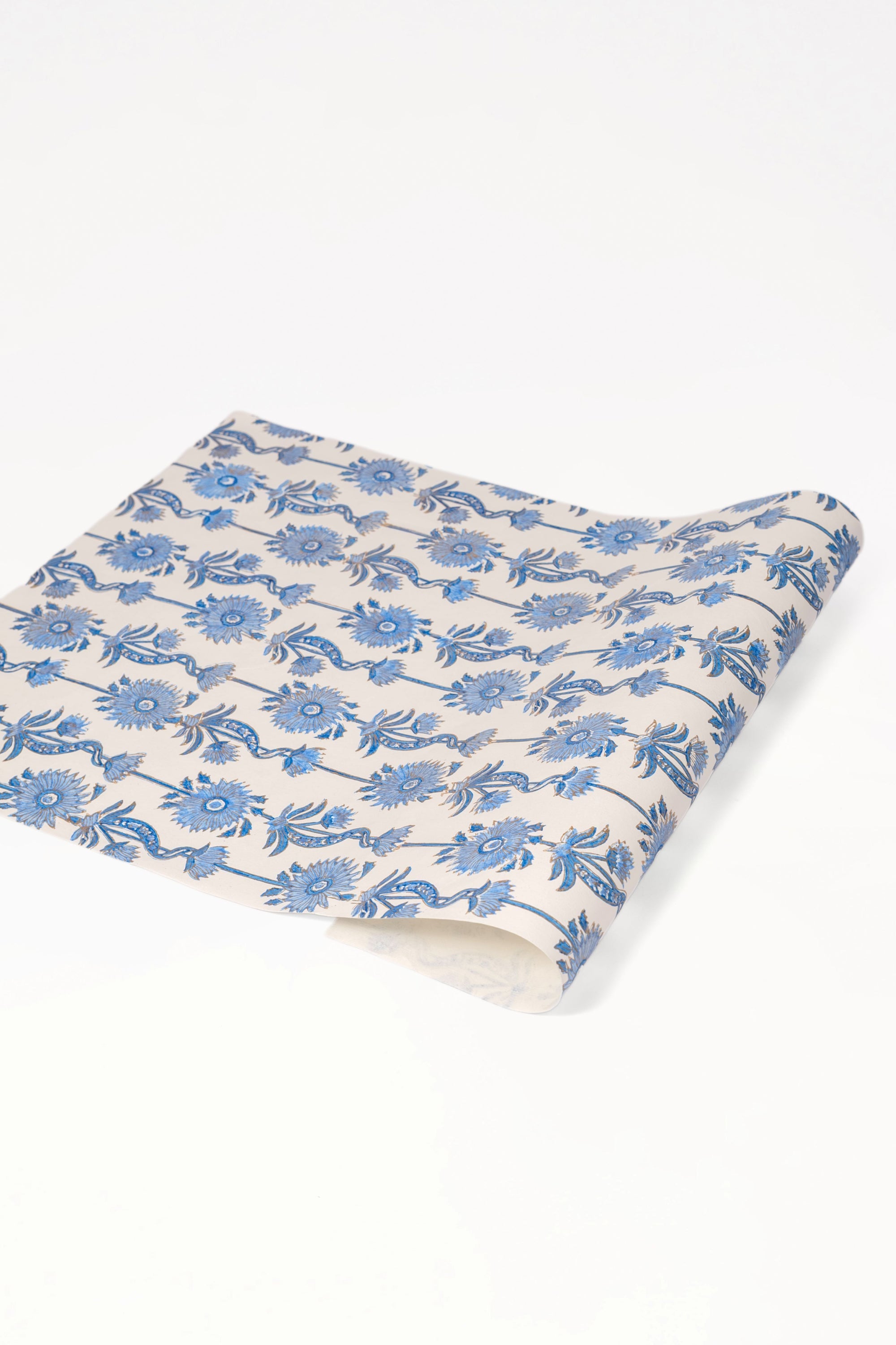 Blue blockprint floral vines gift wrapping paper sheets pack of 5 by Inner Child