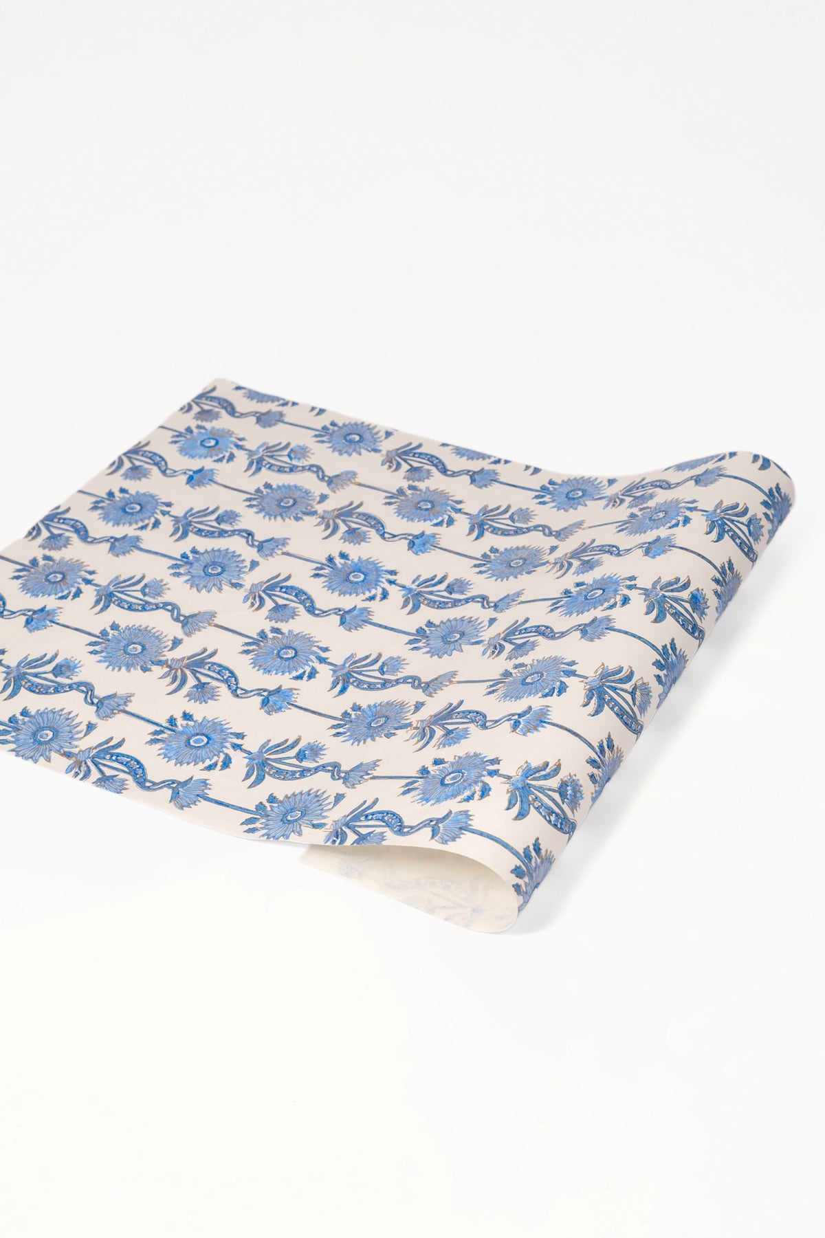 Blue blockprint floral vines gift wrapping paper sheets pack of 5 by Inner Child