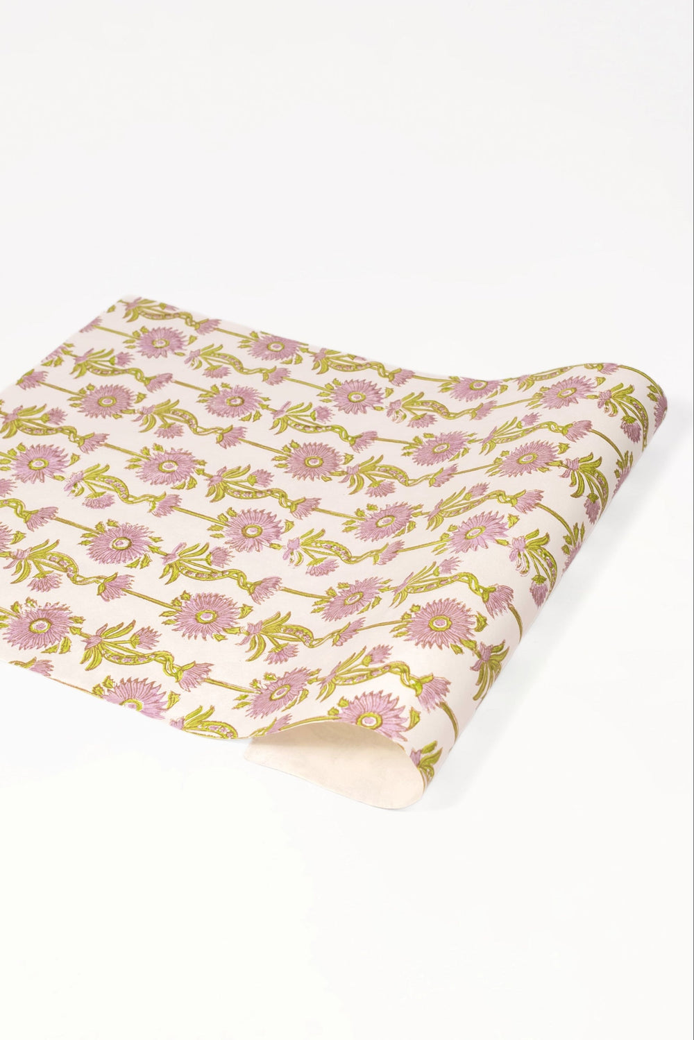 Lilac purple blockprint floral vines gift wrapping paper pack of 5 from Inner Child