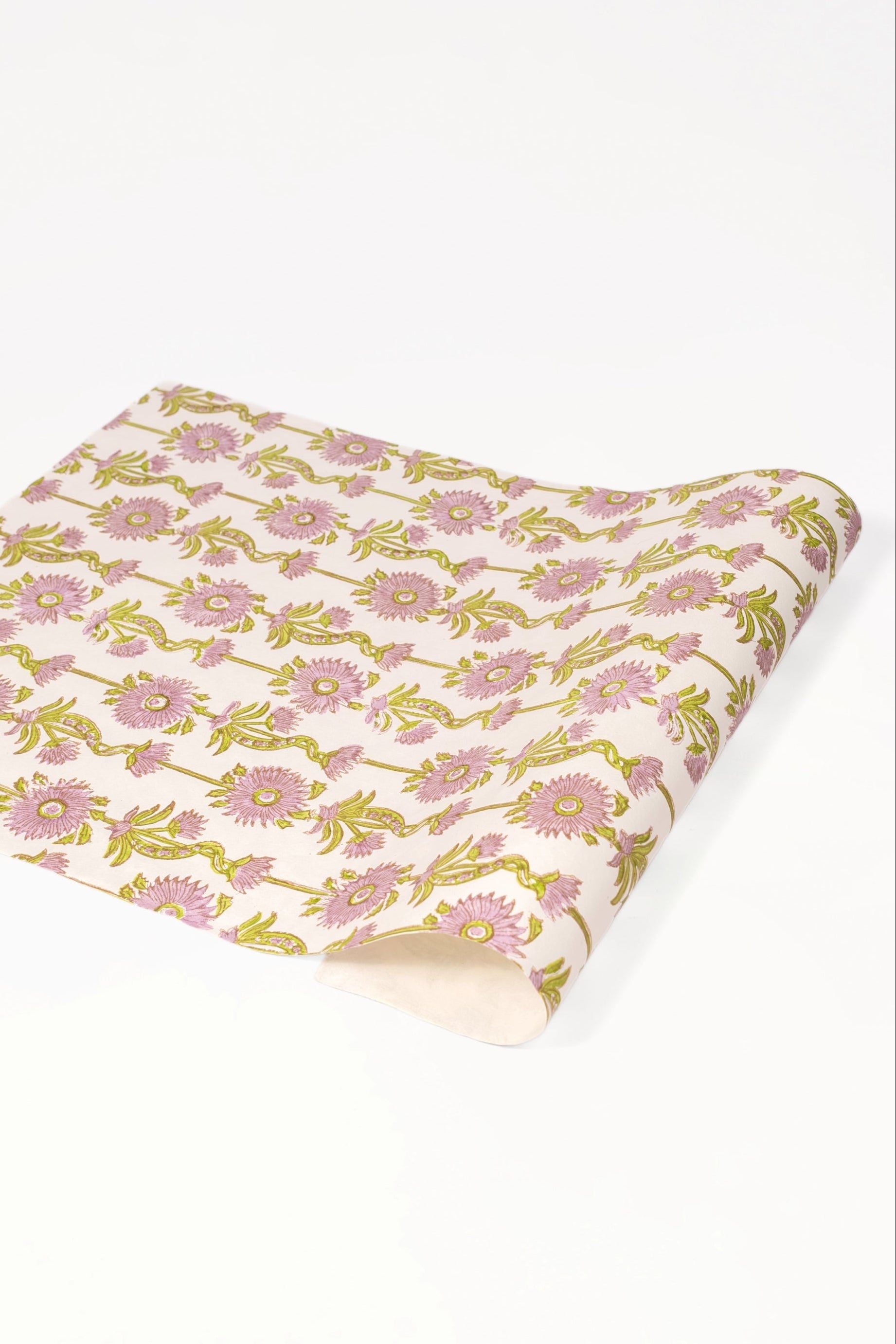 Lilac purple blockprint floral vines gift wrapping paper pack of 5 from Inner Child