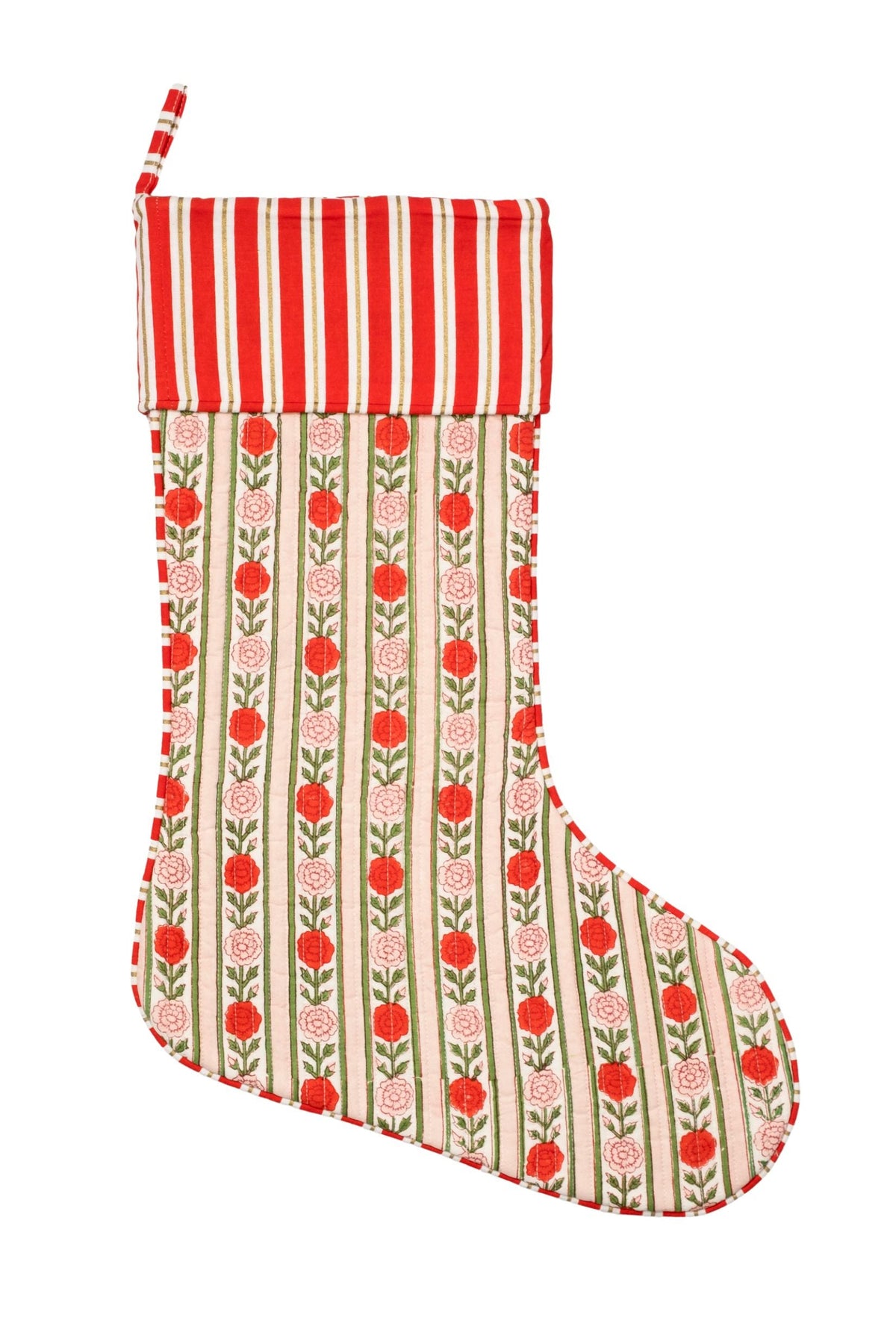 Inner Child blockprint holiday vintage floral stripe stocking