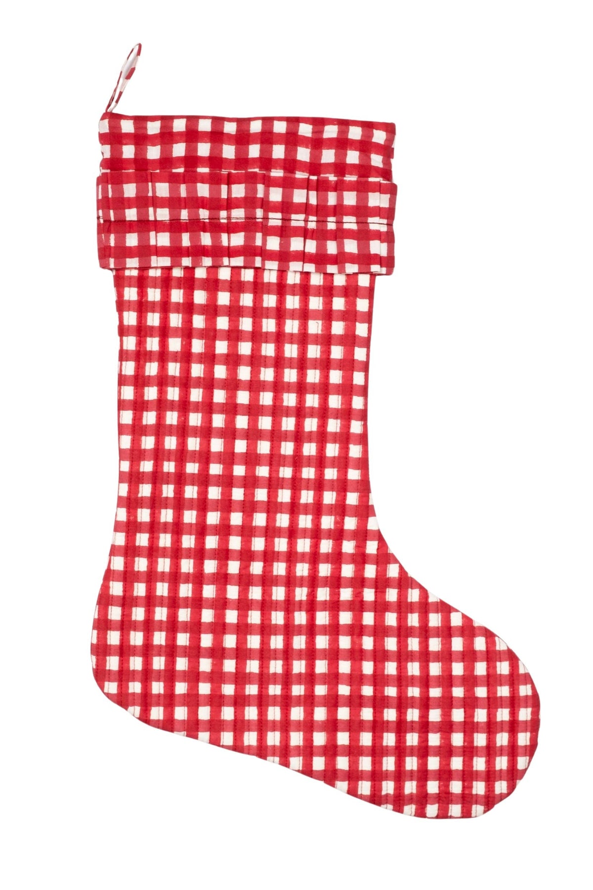 Red gingham blockprint Christmas stocking from Inner Child