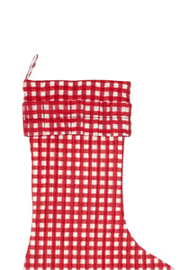 Red gingham blockprint Christmas stocking detail from Inner Child