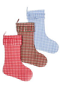 Red gingham blockprint Christmas stockings set from Inner Child