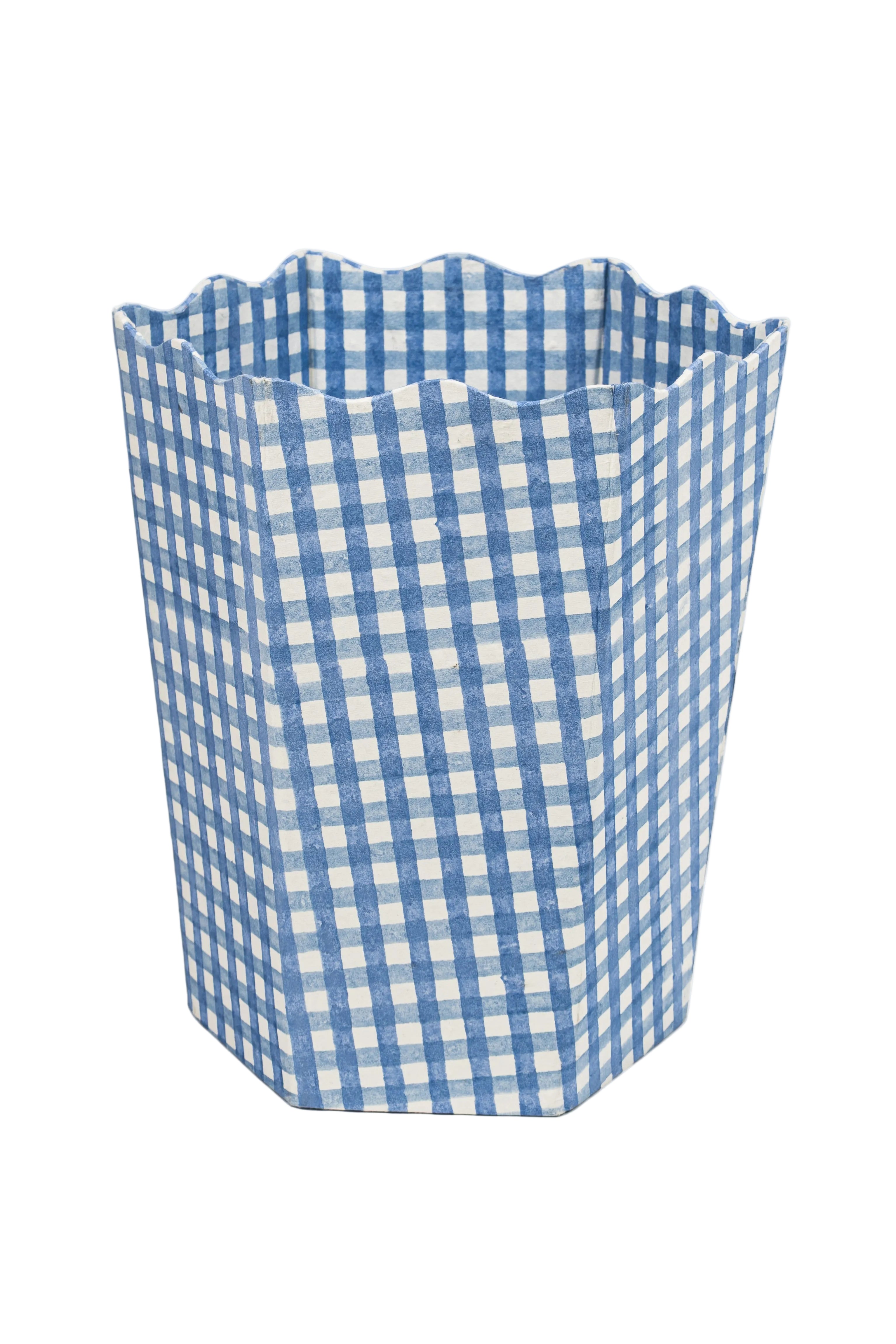 Blue gingham blockprint waste bin storage bin