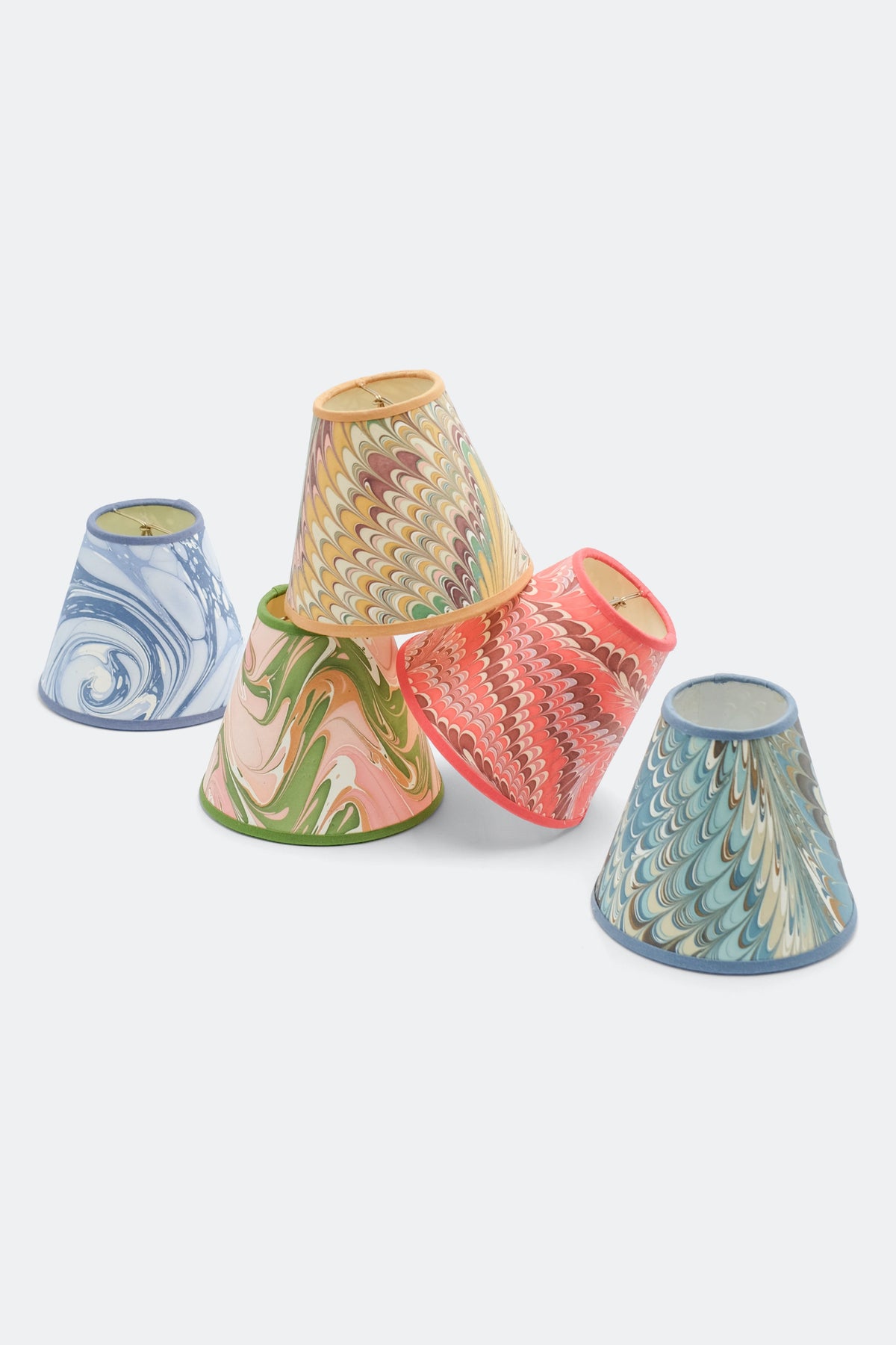 Hand-marbled clip-on chandelier shades - peony bloom pattern, colorful collection from Inner Child