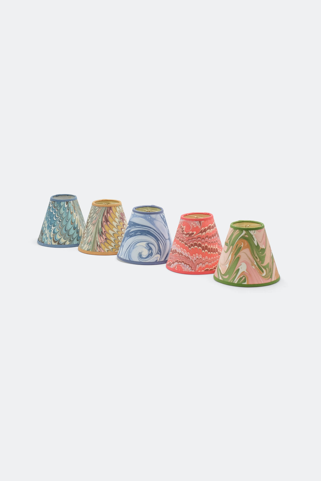 Lined 6" hand-marbled clip-on lampshades with peony bloom patterns