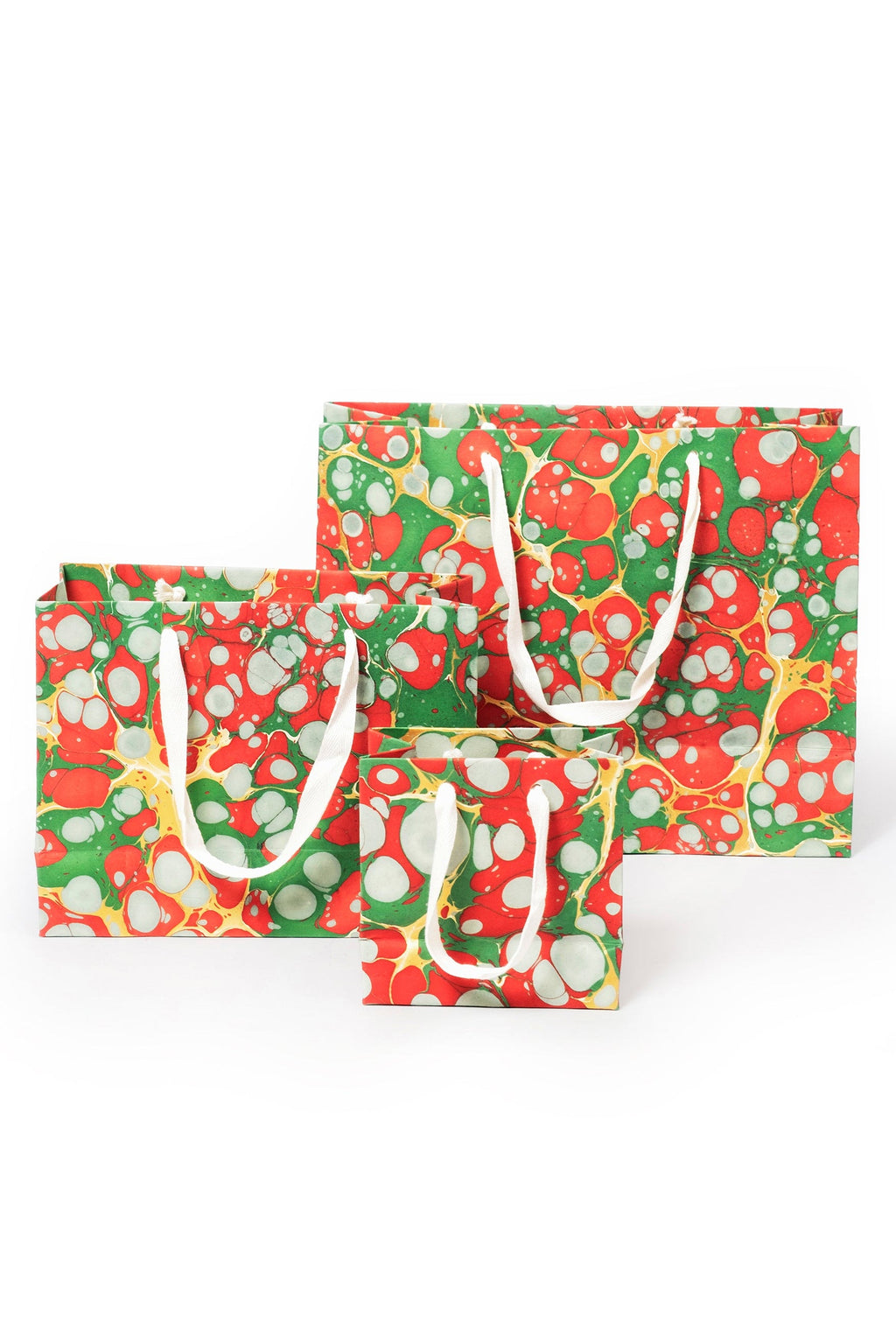 Inner Child Christmas Gems hand marbled gift bags with festive patterns