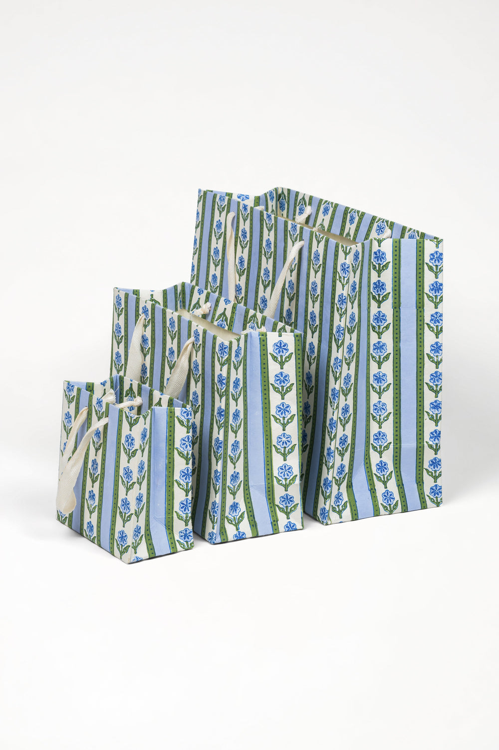 Inner Child blue cottage garden blockprint gift bags collection