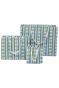 Inner Child blue cottage garden blockprint gift bags with white handles