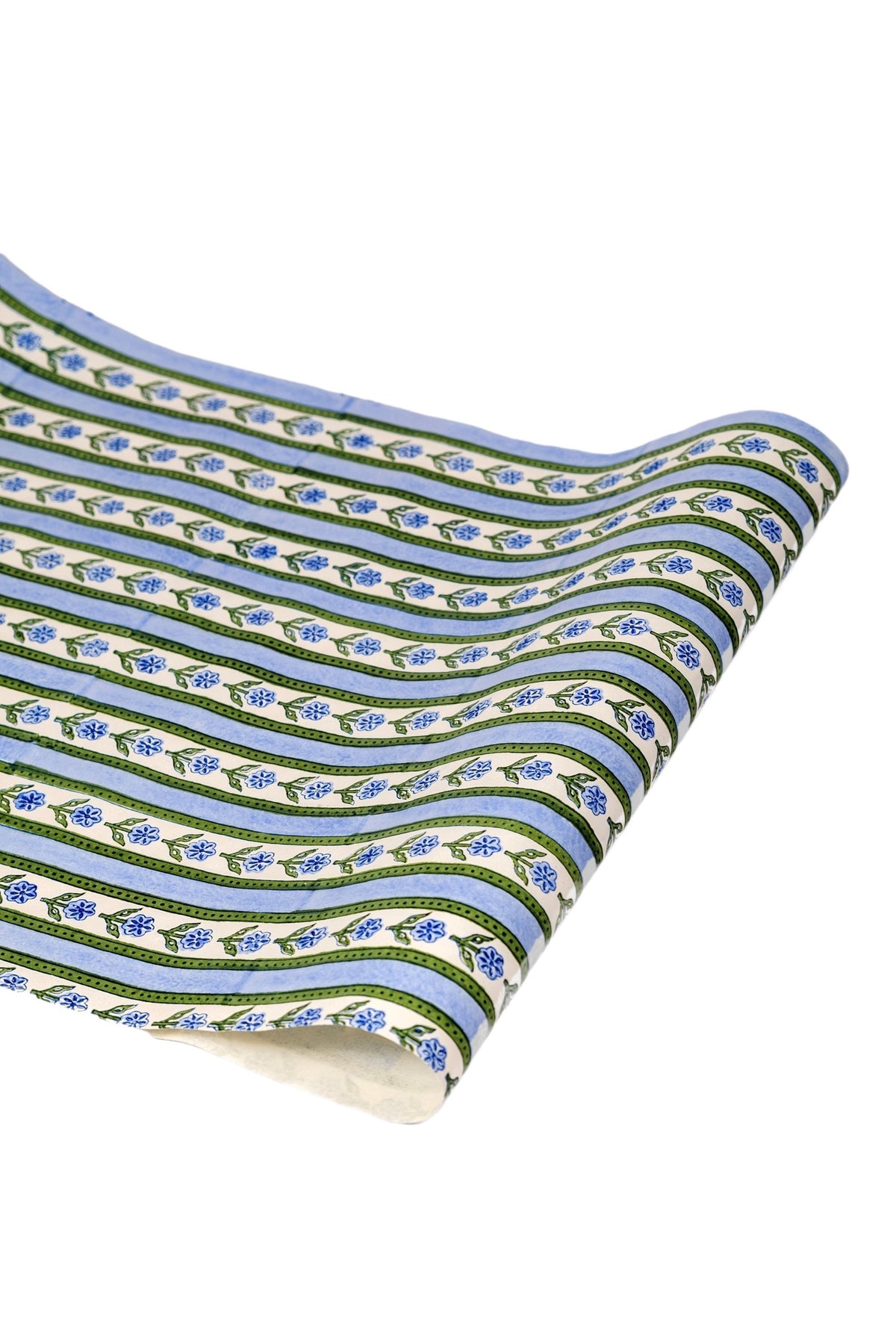Blockprint Cottage Garden Gift Wrapping Paper Sheet in Blue