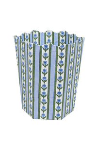 Blue cottage garden blockprint scallop waste bin storage bin from Inner Child
