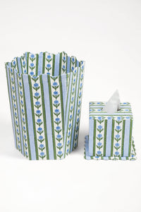 Blue cottage garden blockprint waste bin and matching storage bin from Inner Child