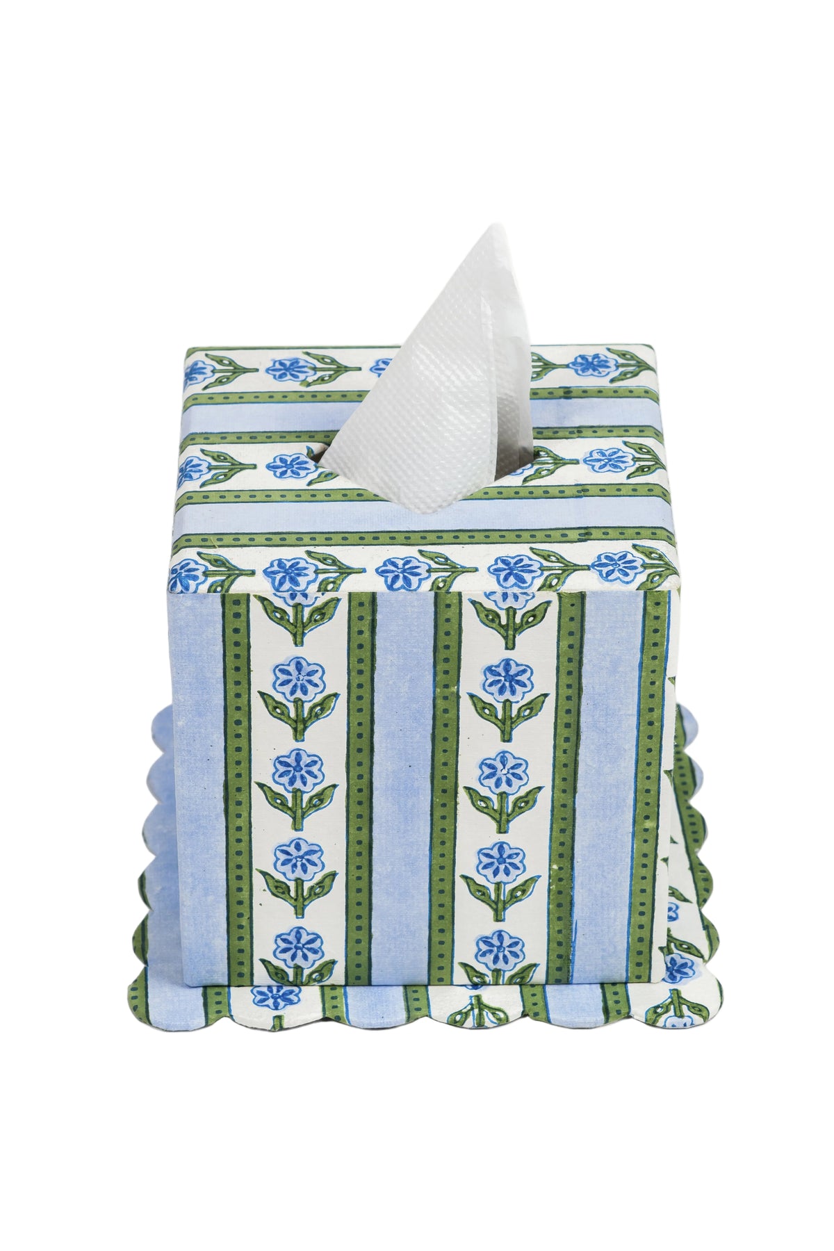 Inner Child blue scalloped cottage garden blockprint tissue box cover