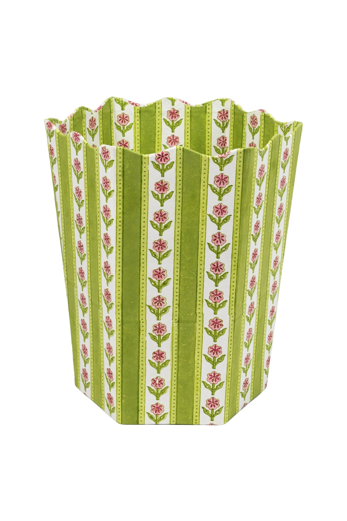 Green cottage garden blockprint scallop edge waste bin storage bin from Inner Child