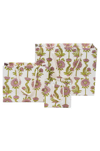 Inner Child hand-marbled mini picture frames - green-purple floral design with white handles
