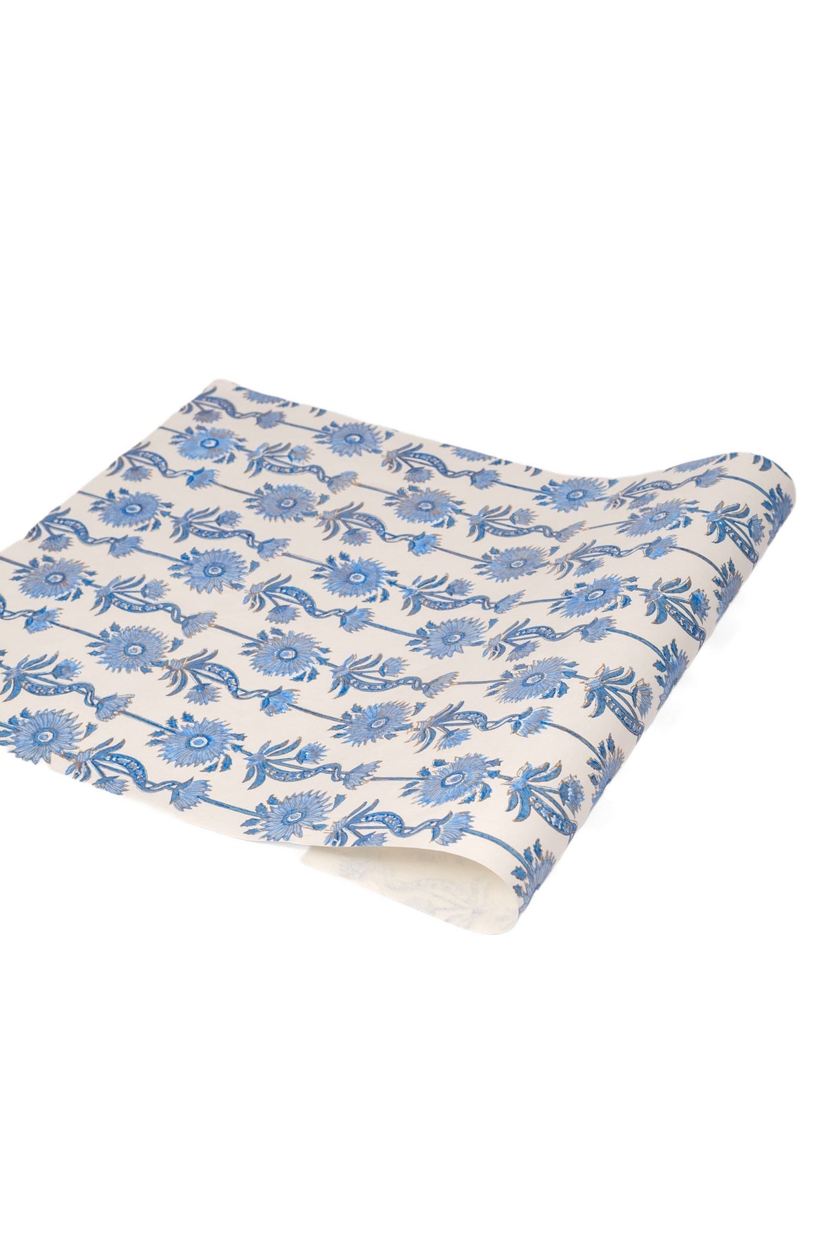 Blockprint Floral Vines Gift Wrapping Paper Sheets in Blue, Set of 5