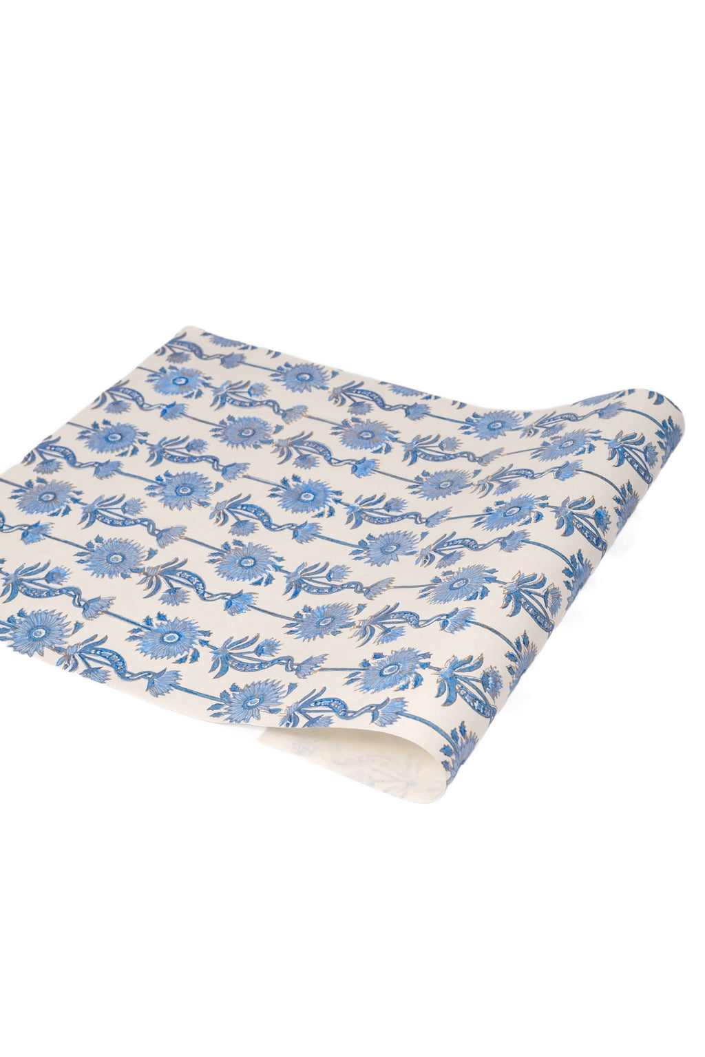 Blockprint Floral Vines Gift Wrapping Paper Sheet in Blue