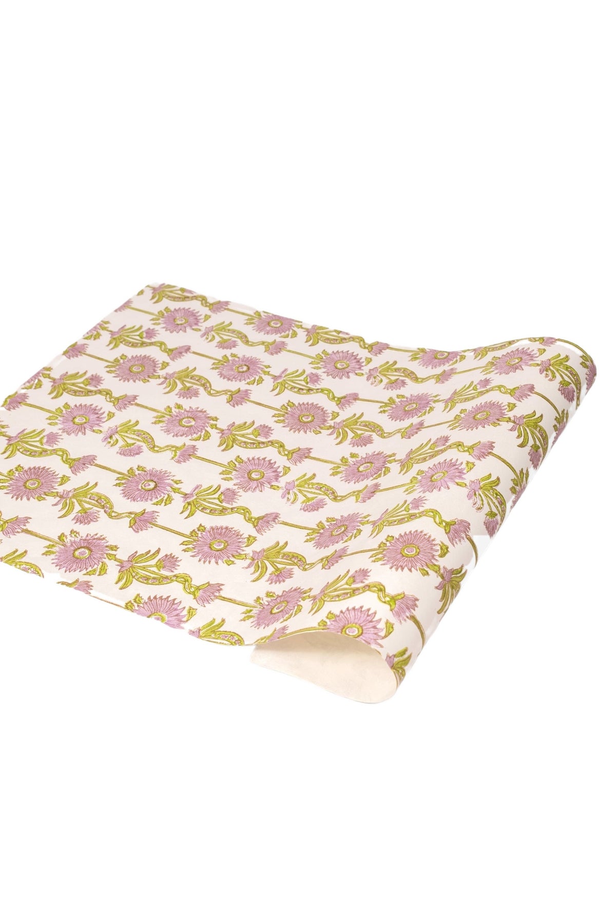 Blockprint Floral Vines Gift Wrapping Paper Sheet in Lilac Purple