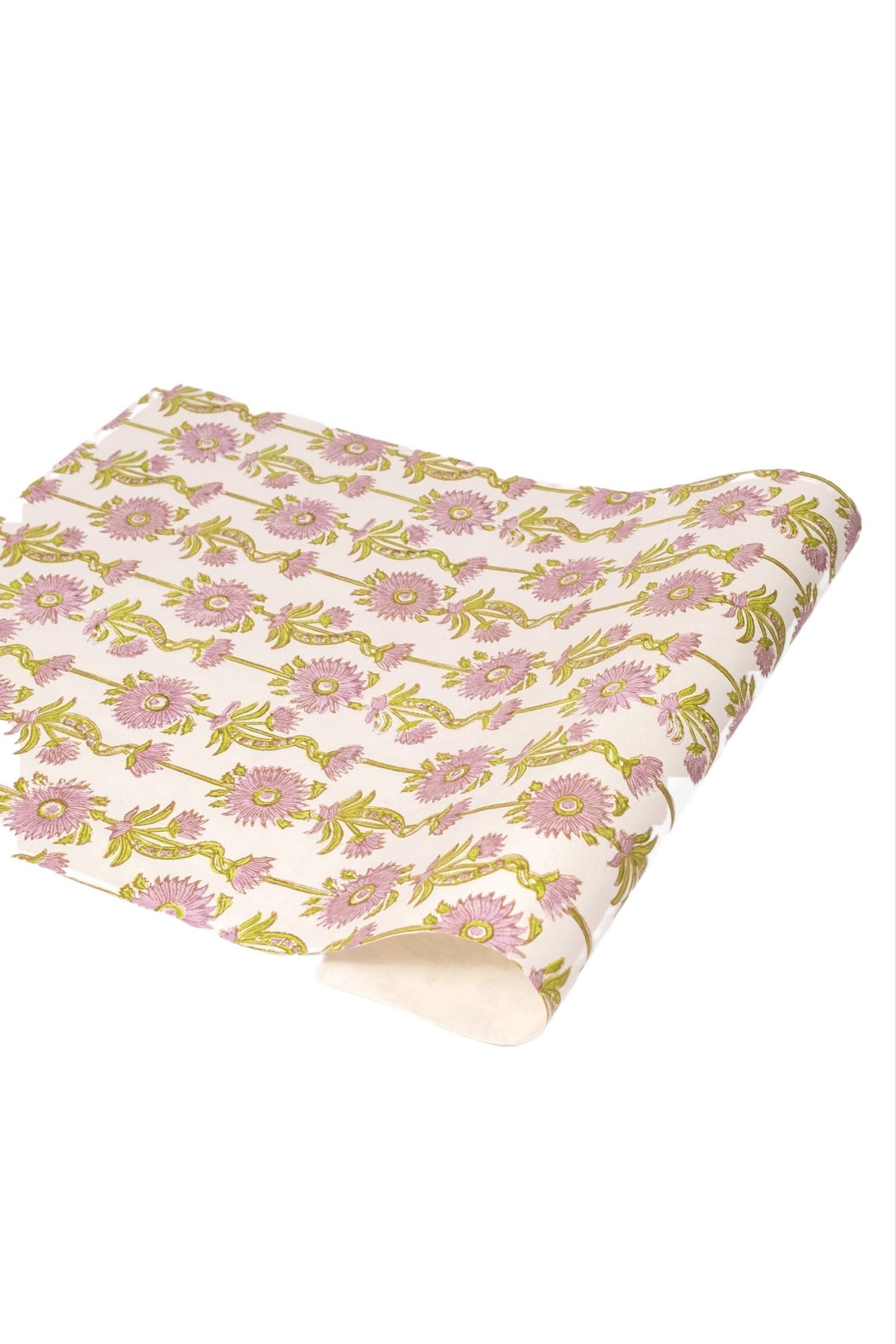 Blockprint Floral Vines Gift Wrapping Paper Sheets in Lilac Purple, Set of 5