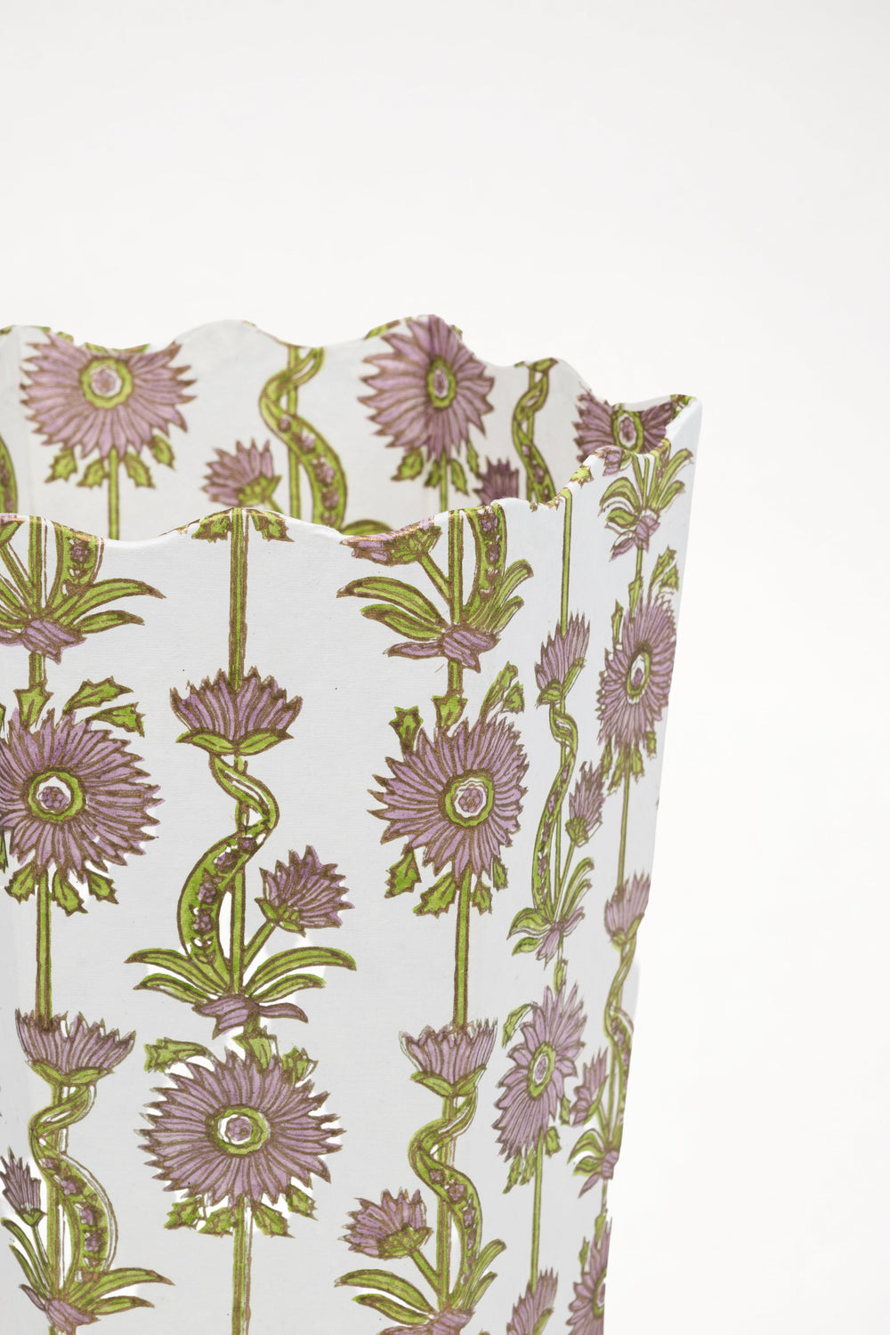 Inner Child lilac floral vines blockprint scallop waste bin detail