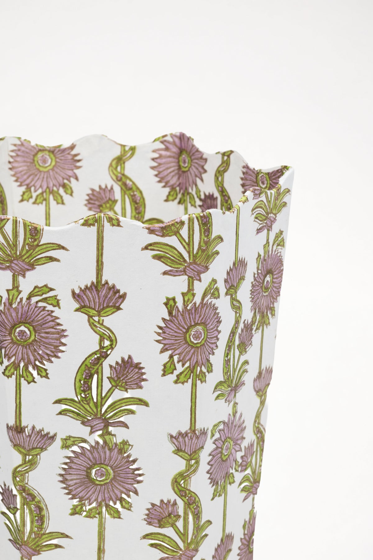 Inner Child lilac floral vines blockprint scallop waste bin detail