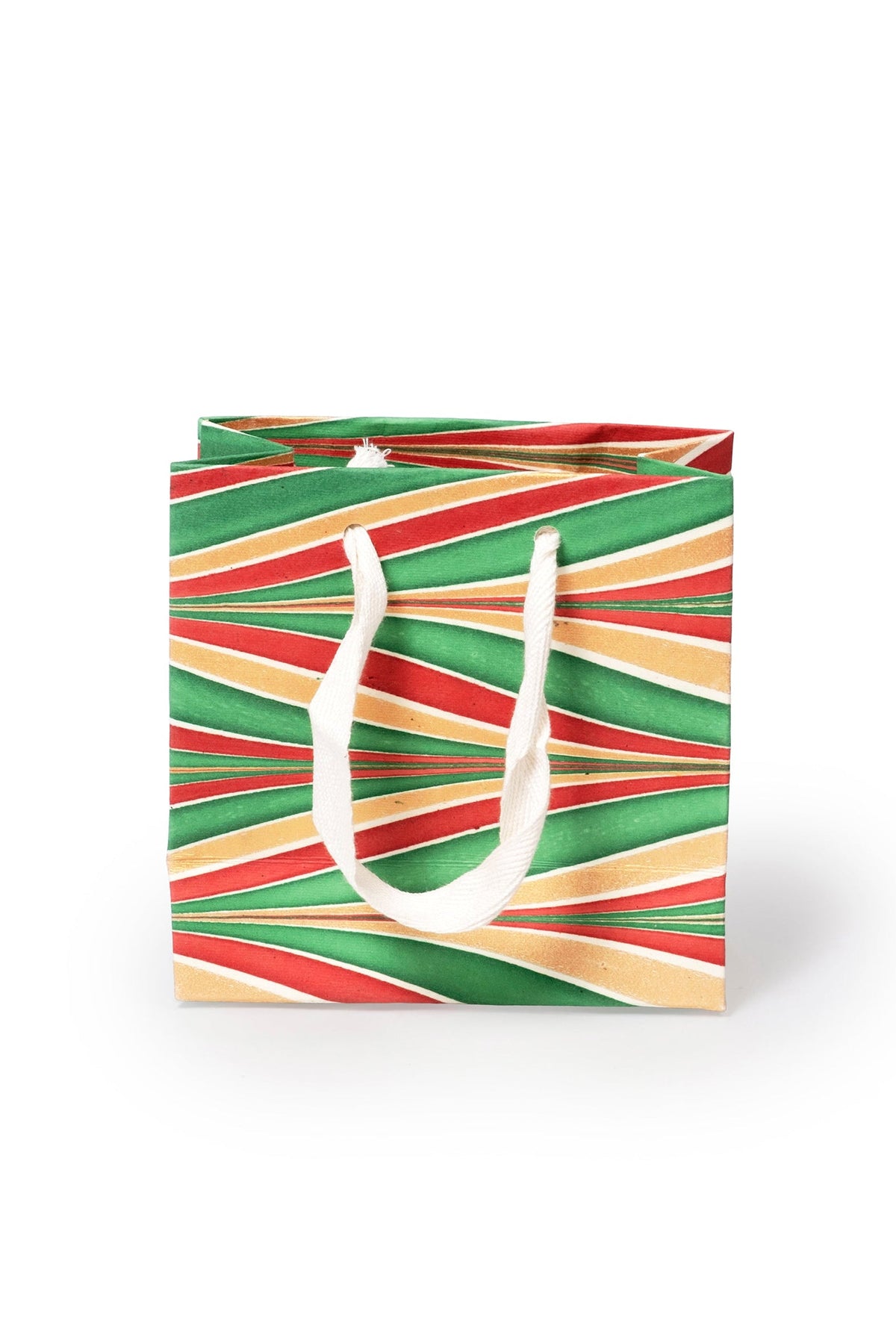 Gilded Holiday Gift Hand Marbled Gift Bag - Small with decorative striped design