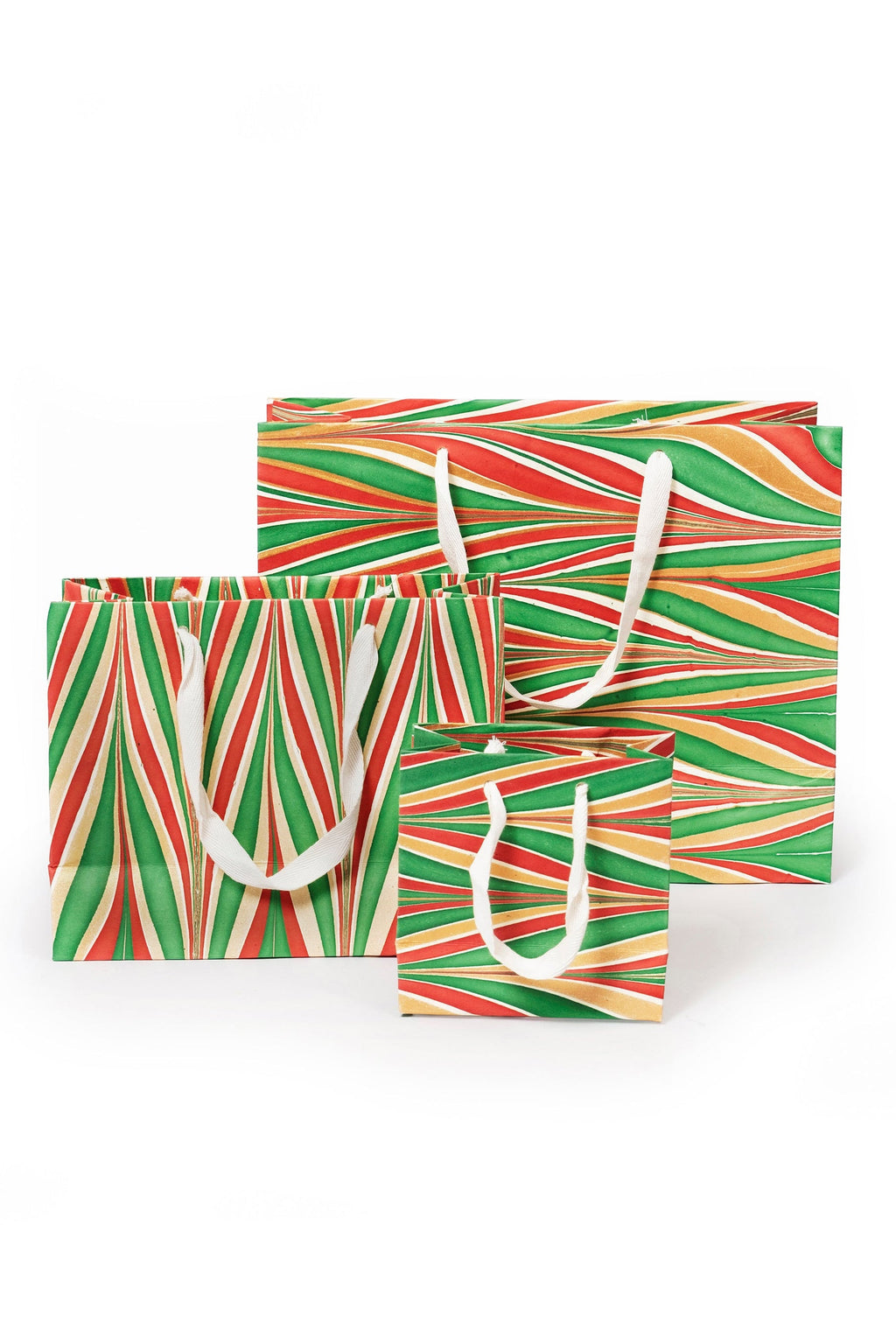 Gilded holiday hand marbled gift bags in assorted sizes
